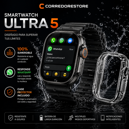 SMARTWATCH PRO MAX ULTRA 5 (100 % SUMERGIBLE 💦 RESPONDE WHATSAPP 📱)