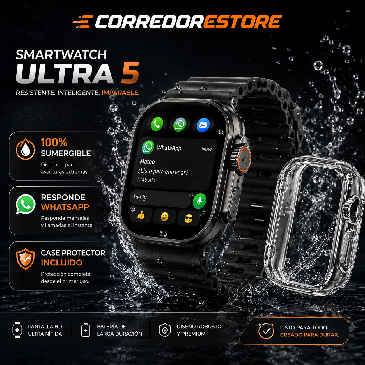 SMARTWATCH PRO MAX ULTRA 5 (100 % SUMERGIBLE 💦 RESPONDE WHATSAPP 📱)