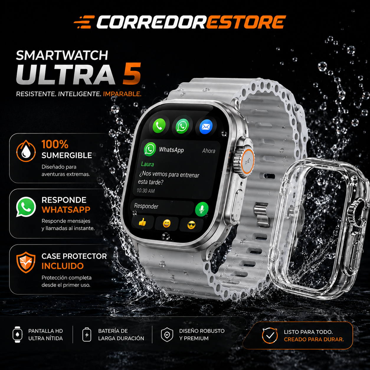 SMARTWATCH PRO MAX ULTRA 5 (100 % SUMERGIBLE 💦 RESPONDE WHATSAPP 📱)